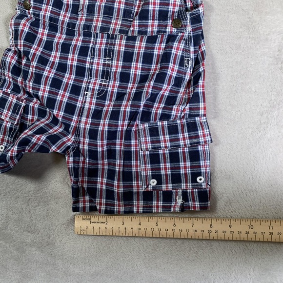 VTG OshKosh Overalls Toddler‎ 18 Months Blue Red Plaid Shortalls Cotton Pockets - Picture 8 of 13